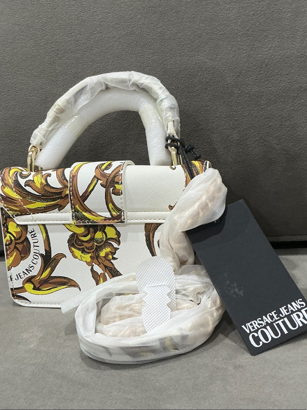 NWT Versace Jeans Collection mini White Baroque Print Satchel with Gold Hardware - Picture 2 of 5